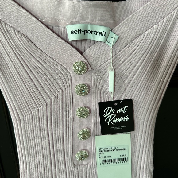 Self-Portrait Pink Ribbed Button Dress - Picture 2 of 3